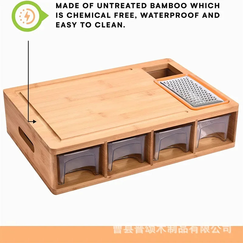 Walnut Solid Wood Multi-Functional Cutting Board Set with Handle Kitchen Storage Drawer Type for Chopping and Bread