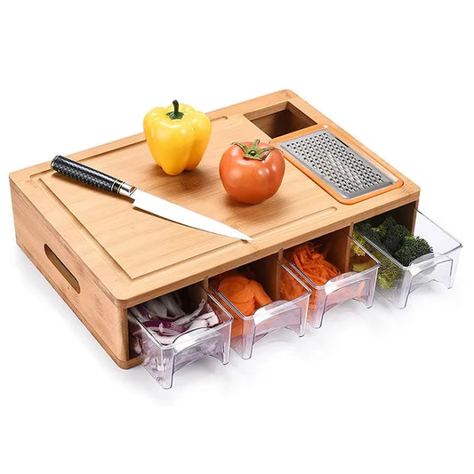 Walnut Solid Wood Multi-Functional Cutting Board Set with Handle Kitchen Storage Drawer Type for Chopping and Bread