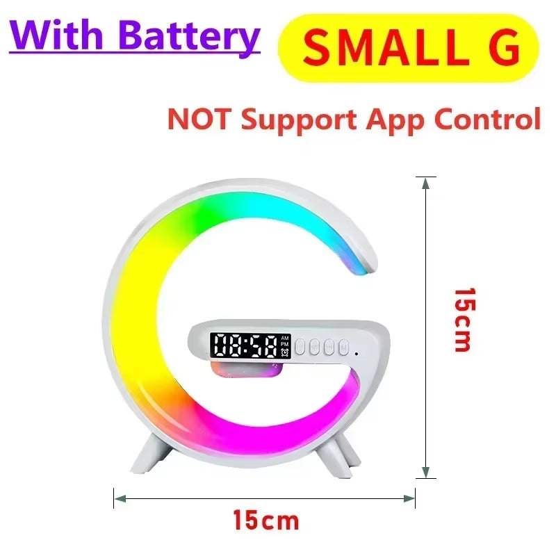 Fast Wireless Charging Stand Pad Wireless Charger Station Desk RGB LED Lamp Night Light Alarm Clock Bluetooth Speaker Subwoofer