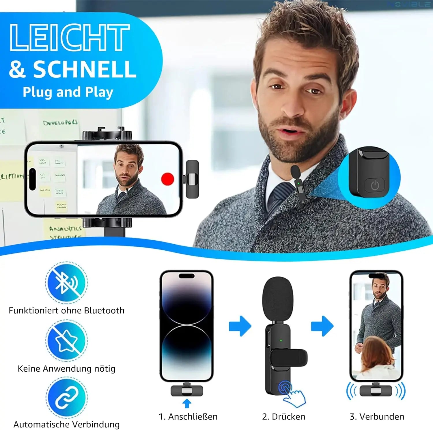 Wireless Lavalier Microphone for Iphone Android Handy Microphone Plug Play Wireless Microphone for Interview Youtube Tiktok