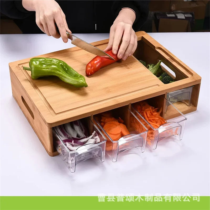 Walnut Solid Wood Multi-Functional Cutting Board Set with Handle Kitchen Storage Drawer Type for Chopping and Bread