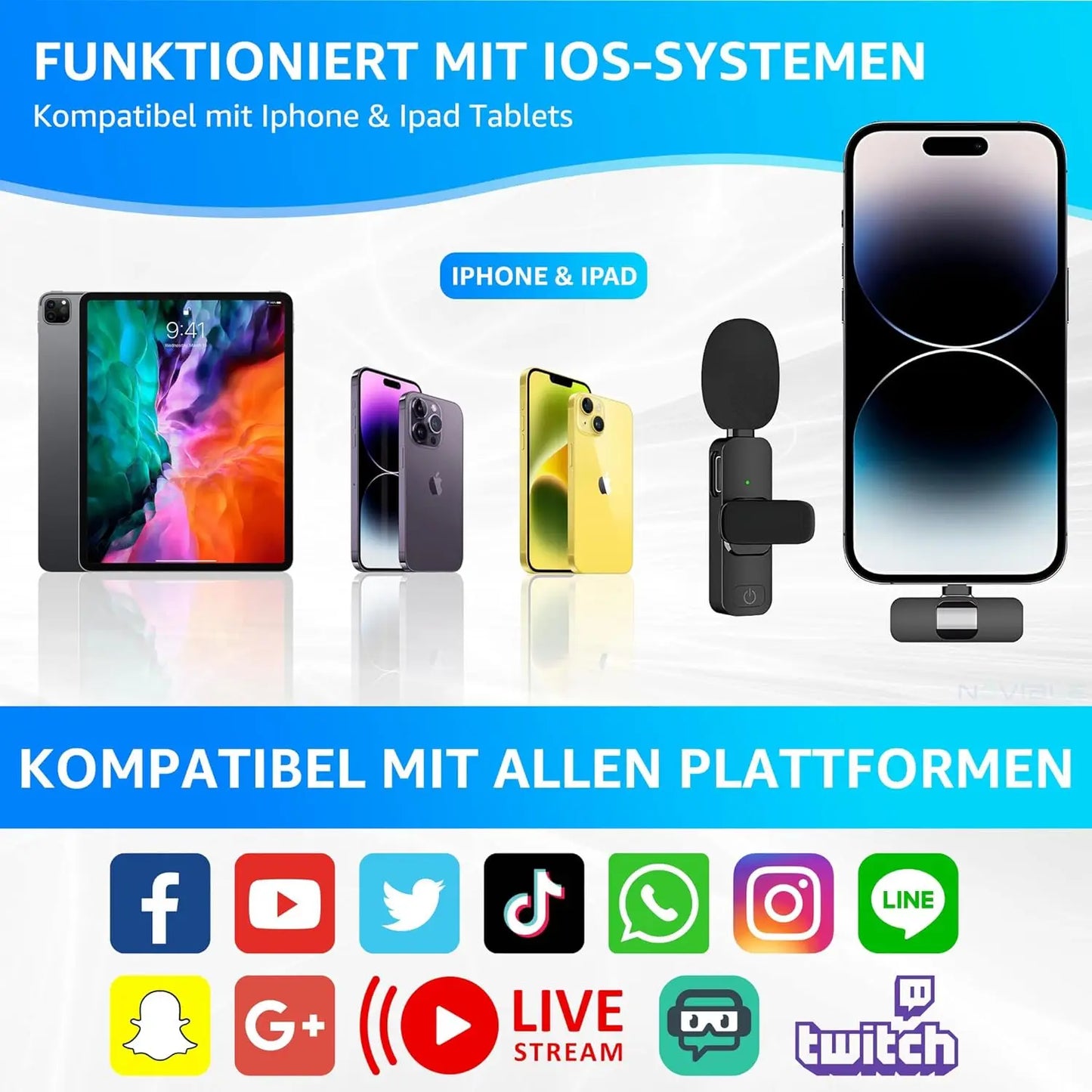 Wireless Lavalier Microphone for Iphone Android Handy Microphone Plug Play Wireless Microphone for Interview Youtube Tiktok
