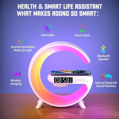 Fast Wireless Charging Stand Pad Wireless Charger Station Desk RGB LED Lamp Night Light Alarm Clock Bluetooth Speaker Subwoofer