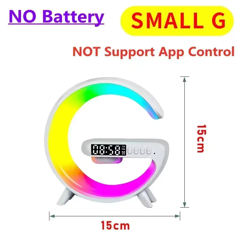 Fast Wireless Charging Stand Pad Wireless Charger Station Desk RGB LED Lamp Night Light Alarm Clock Bluetooth Speaker Subwoofer
