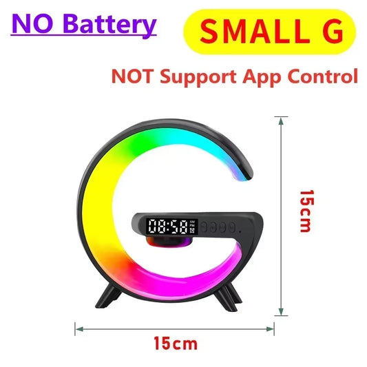 Fast Wireless Charging Stand Pad Wireless Charger Station Desk RGB LED Lamp Night Light Alarm Clock Bluetooth Speaker Subwoofer